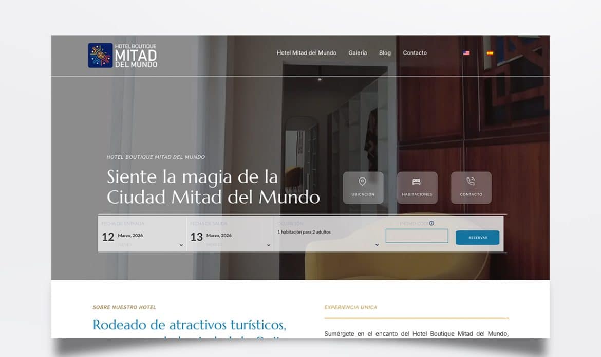 Página web de Hotel Mitad del Mundo diseñada por BIM Soluciones