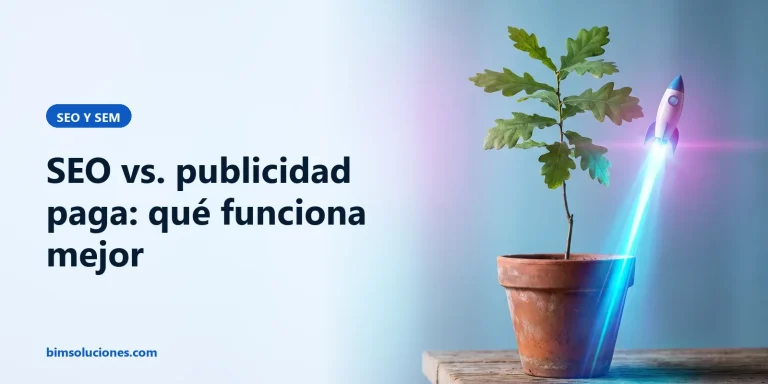 Un árbol joven y un pequeño cohete que despega sobre una mesa, metáfora de comparar el SEO con la publicidad paga