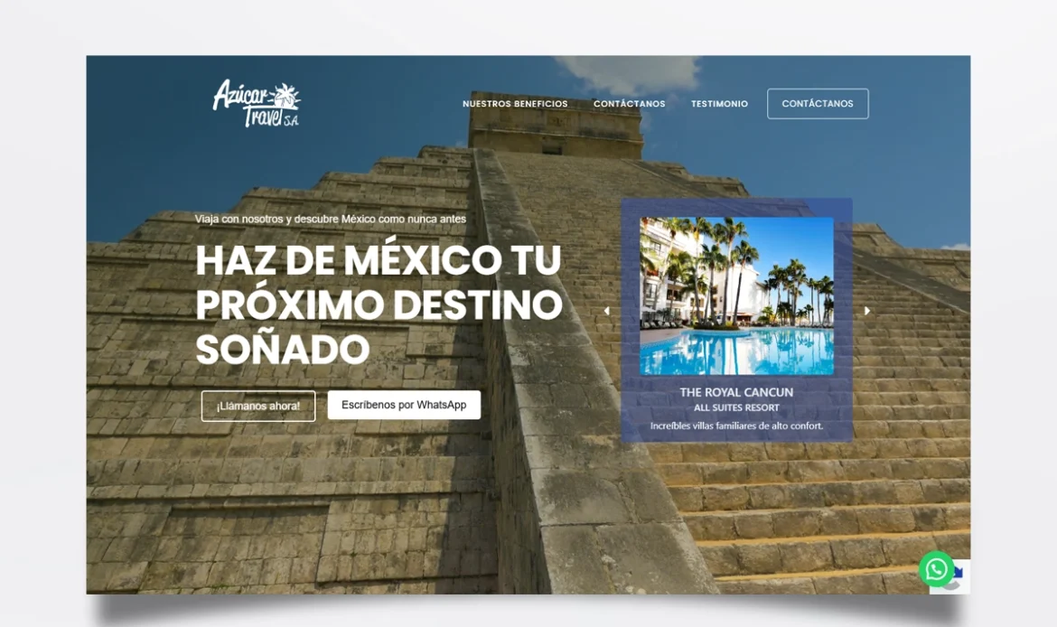 Página web de Azúcar Travel (Cancún) diseñada por BIM Soluciones
