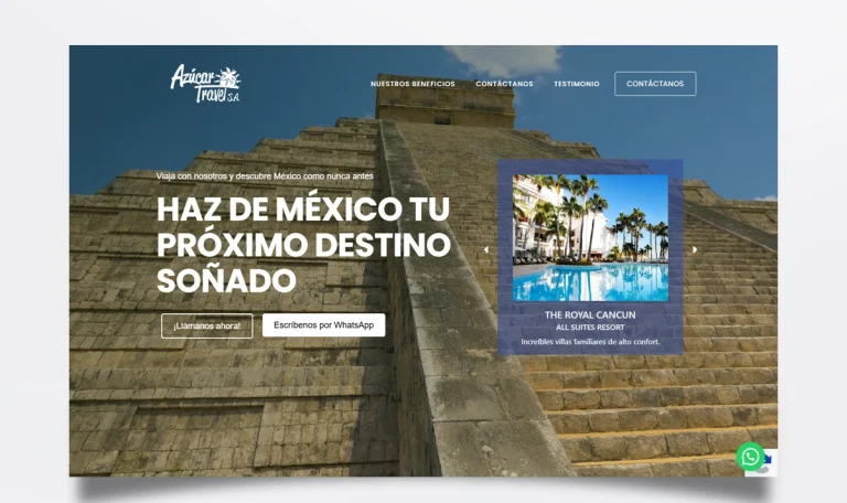 Página web de Azúcar Travel (Cancún) diseñada por BIM Soluciones