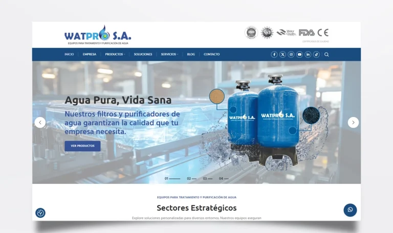 Página web de Filtros y Purificadores de Agua (WATPRO) diseñada por BIM Soluciones