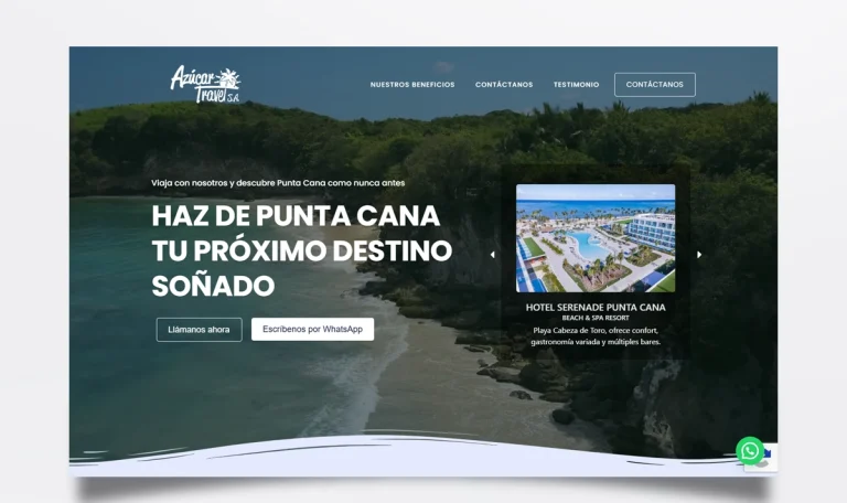 Página web de Azúcar Travel (Punta Cana) diseñada por BIM Soluciones
