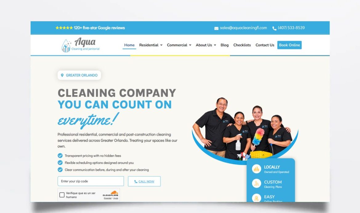 Página web de Aqua Cleaning and Janitorial diseñada por BIM Soluciones