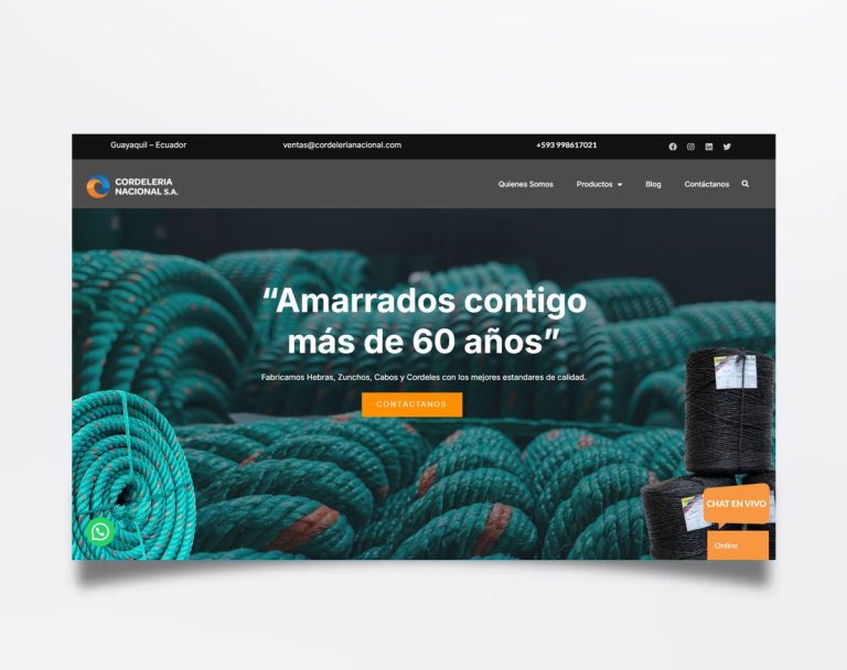 Página web de Cordelería Nacional diseñada por BIM Soluciones