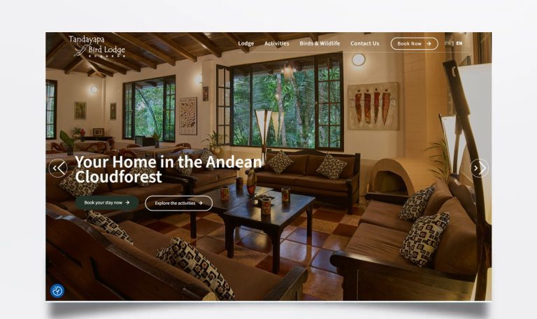 Página web de Tandayapa Bird Lodge diseñada por BIM Soluciones