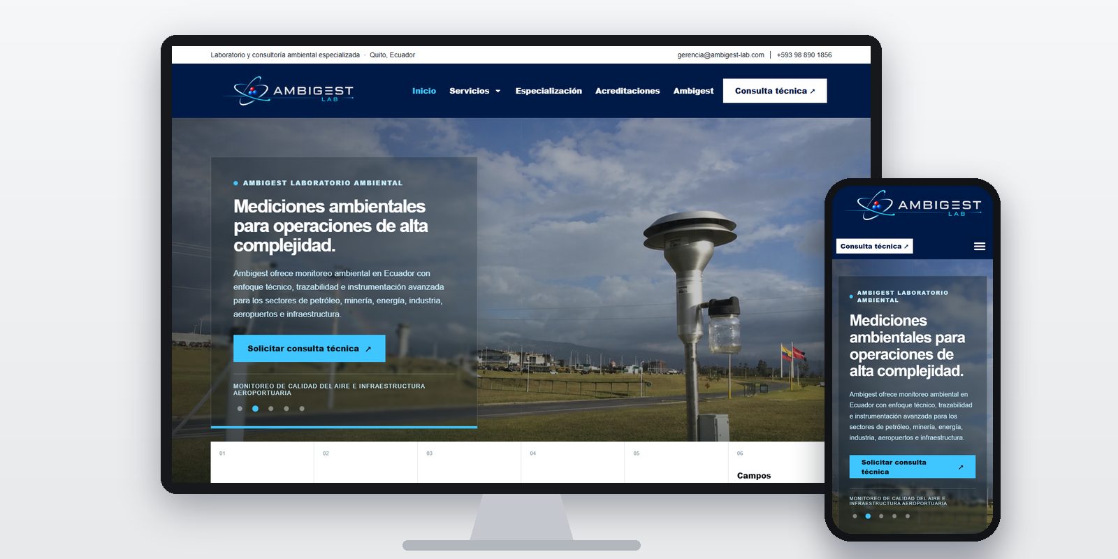 Página web de Ambigest diseñada por BIM Soluciones, vista en ordenador y móvil