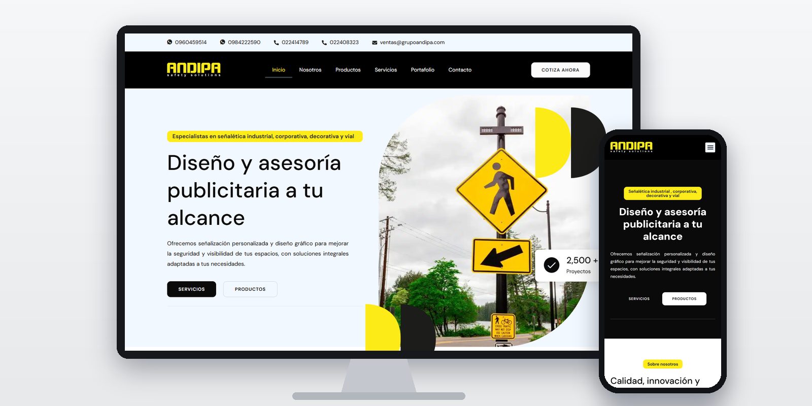 Página web de Andipa diseñada por BIM Soluciones, vista en ordenador y móvil