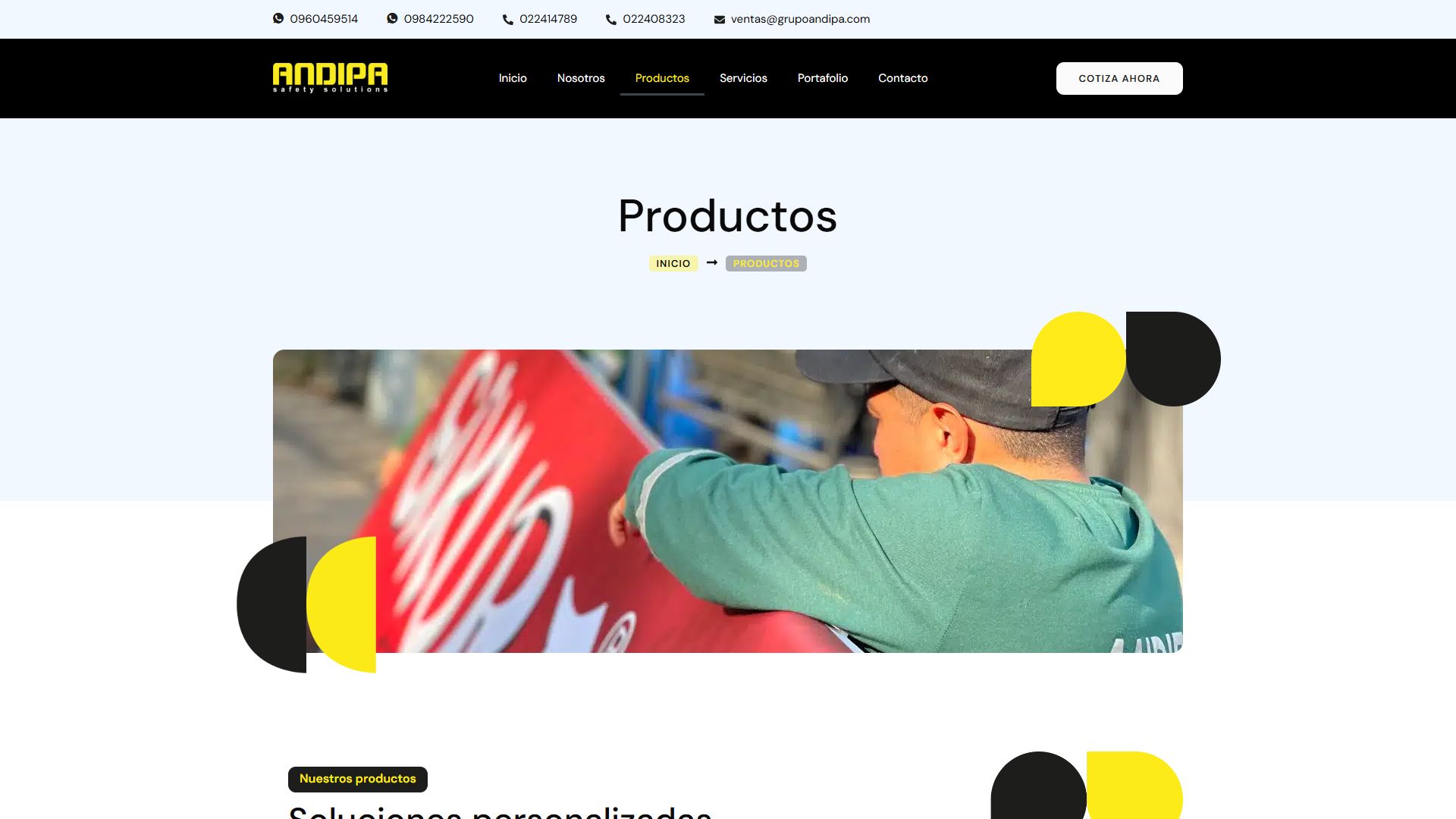 Página de productos de la web de Andipa