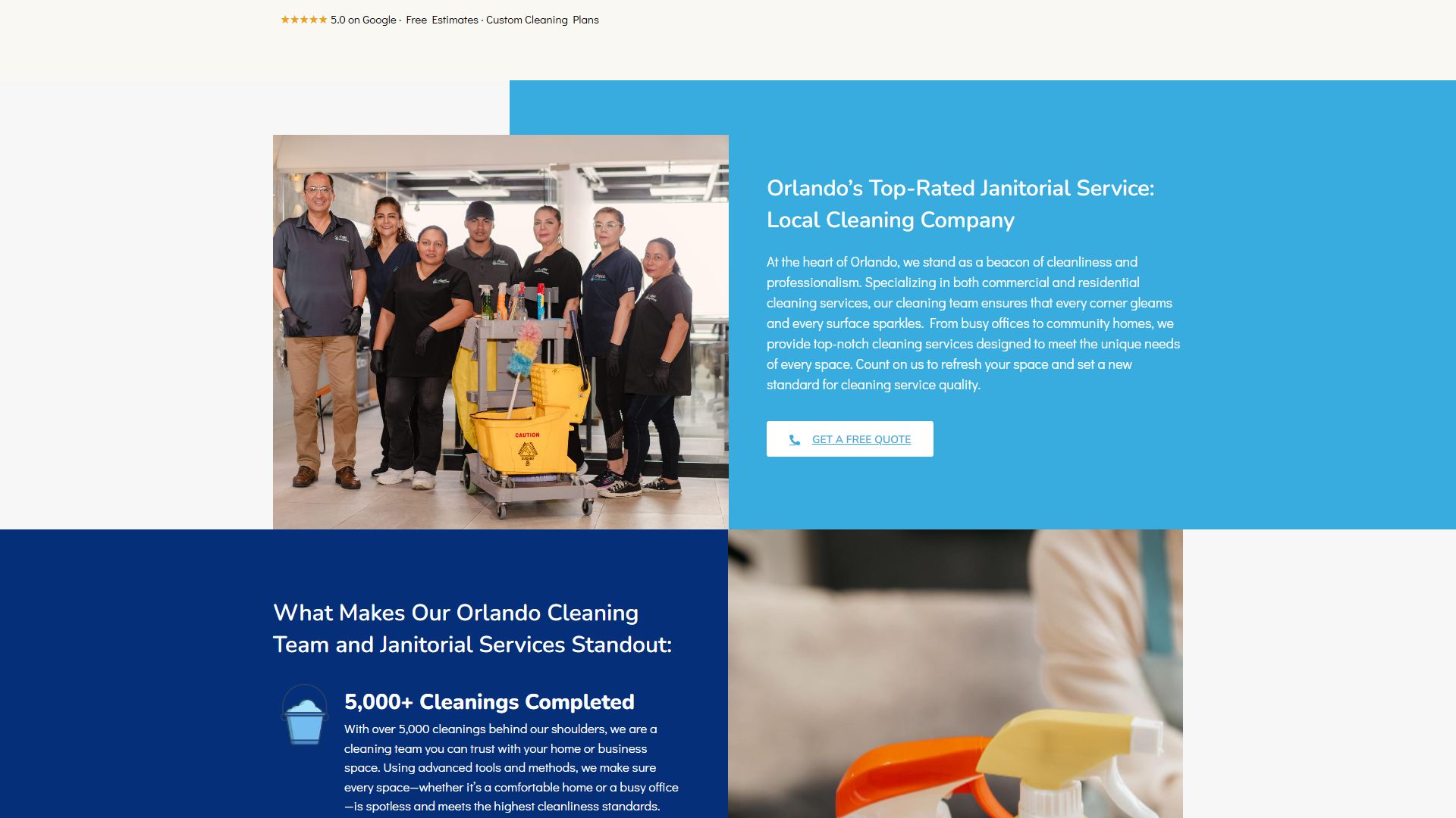Página sobre la empresa de la web de Aqua Cleaning and Janitorial