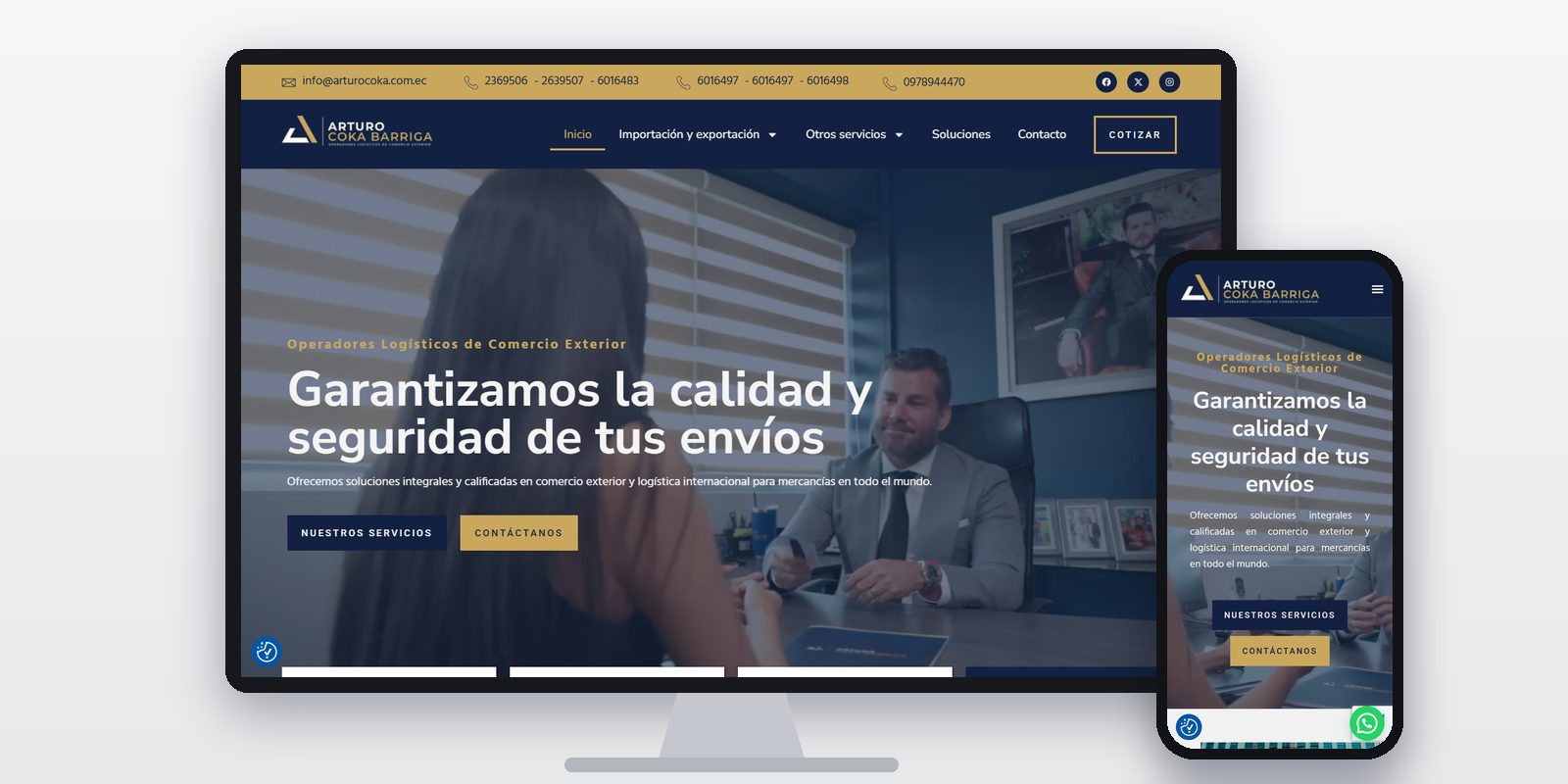 Página web de Arturo Coka Barriga diseñada por BIM Soluciones, vista en ordenador y móvil