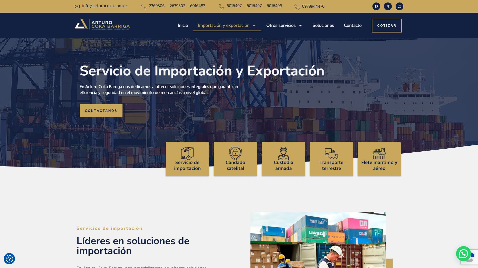 Página de importación y exportación de la web de Arturo Coka Barriga