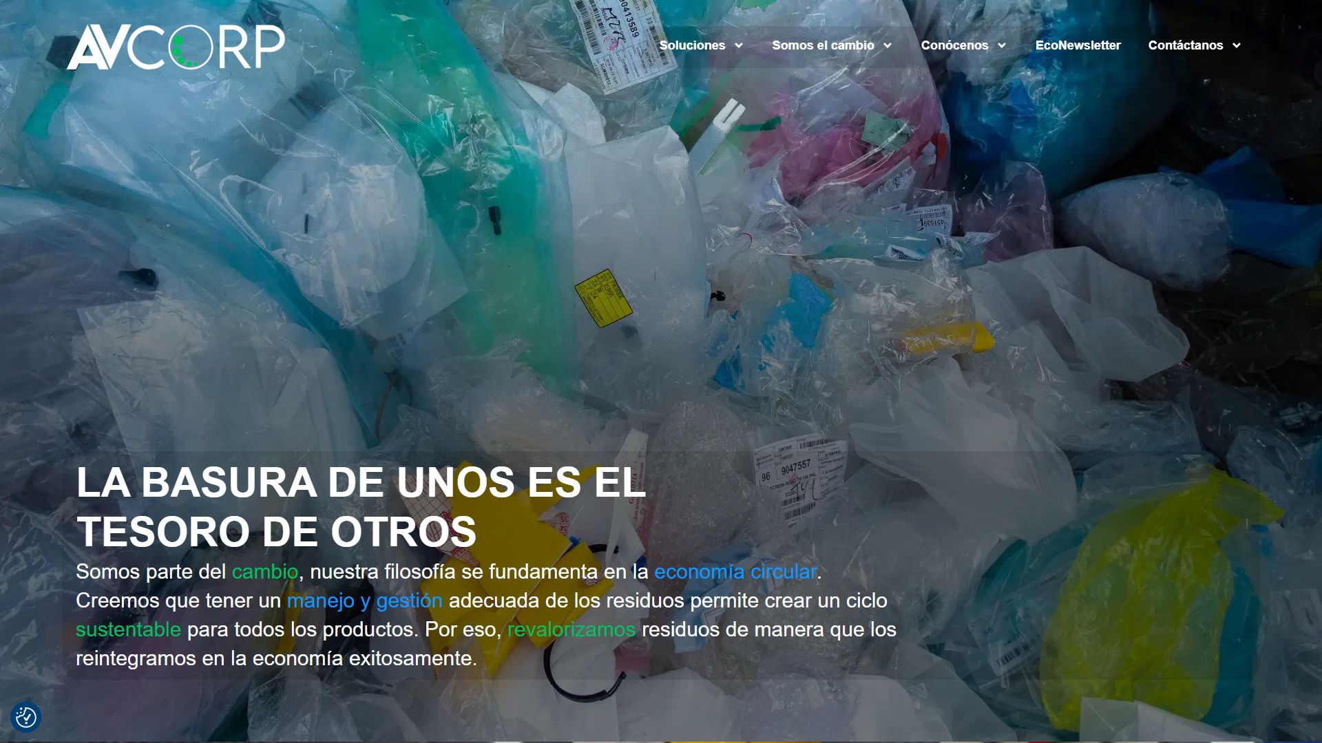 Página de manejo de residuos de la web de AV Corp
