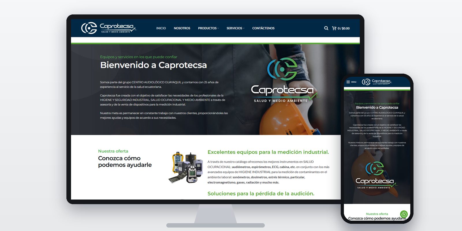 Página web de Caprotecsa diseñada por BIM Soluciones, vista en ordenador y móvil