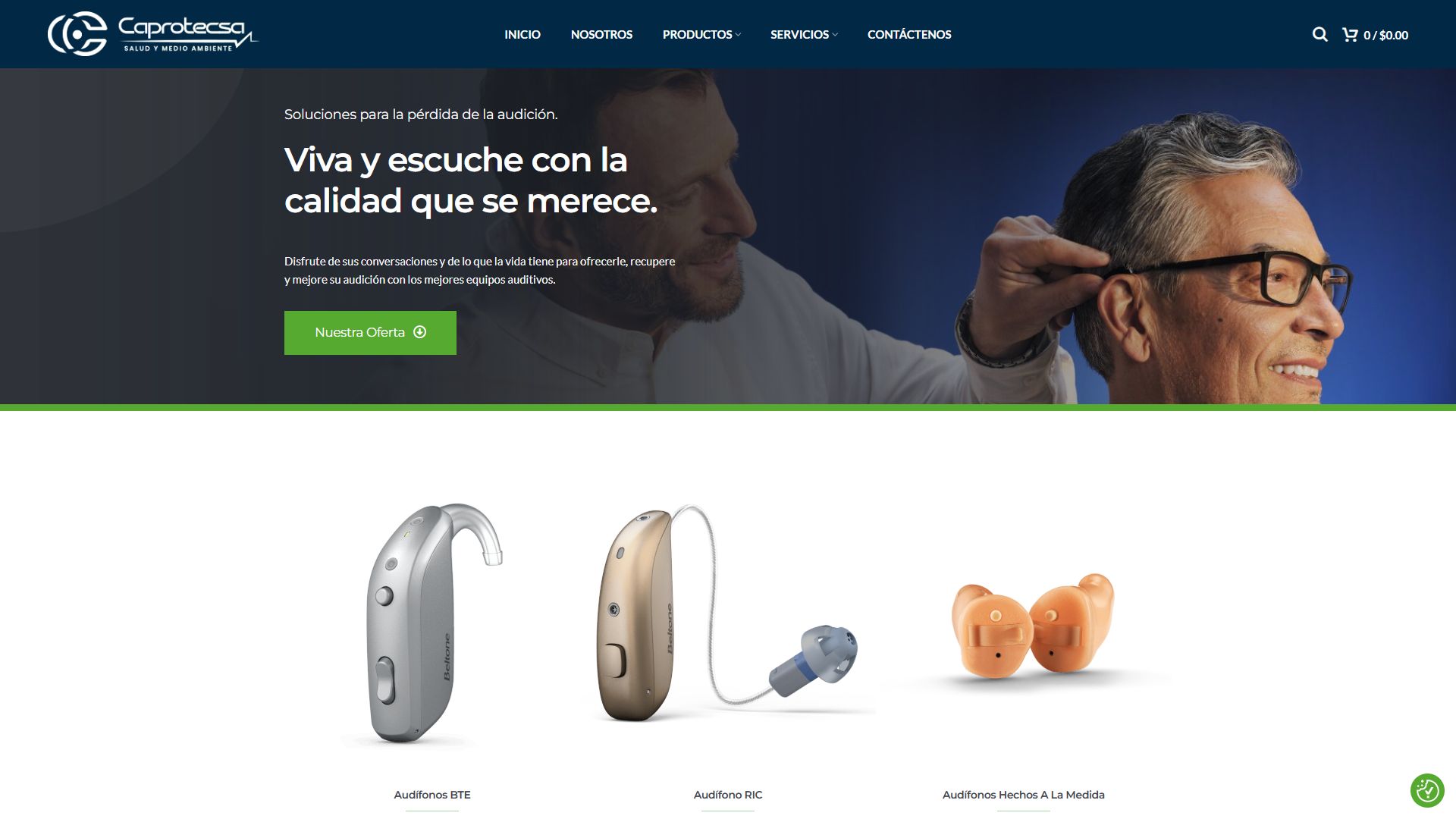 Página de soluciones auditivas de la web de Caprotecsa
