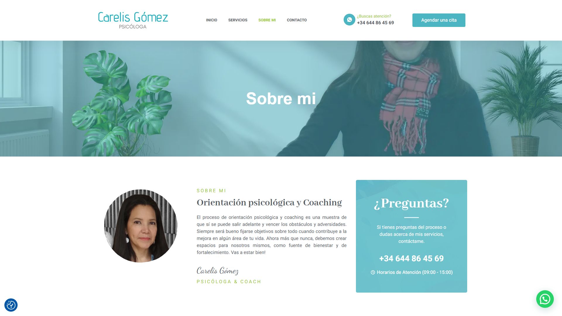 Página sobre la profesional de la web de Carelis Gómez