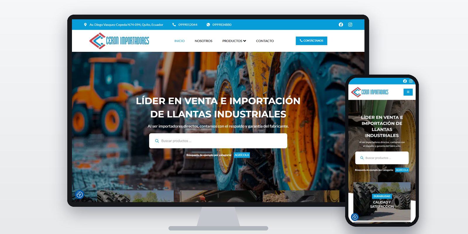 Página web de Cerón Importadores diseñada por BIM Soluciones, vista en ordenador y móvil