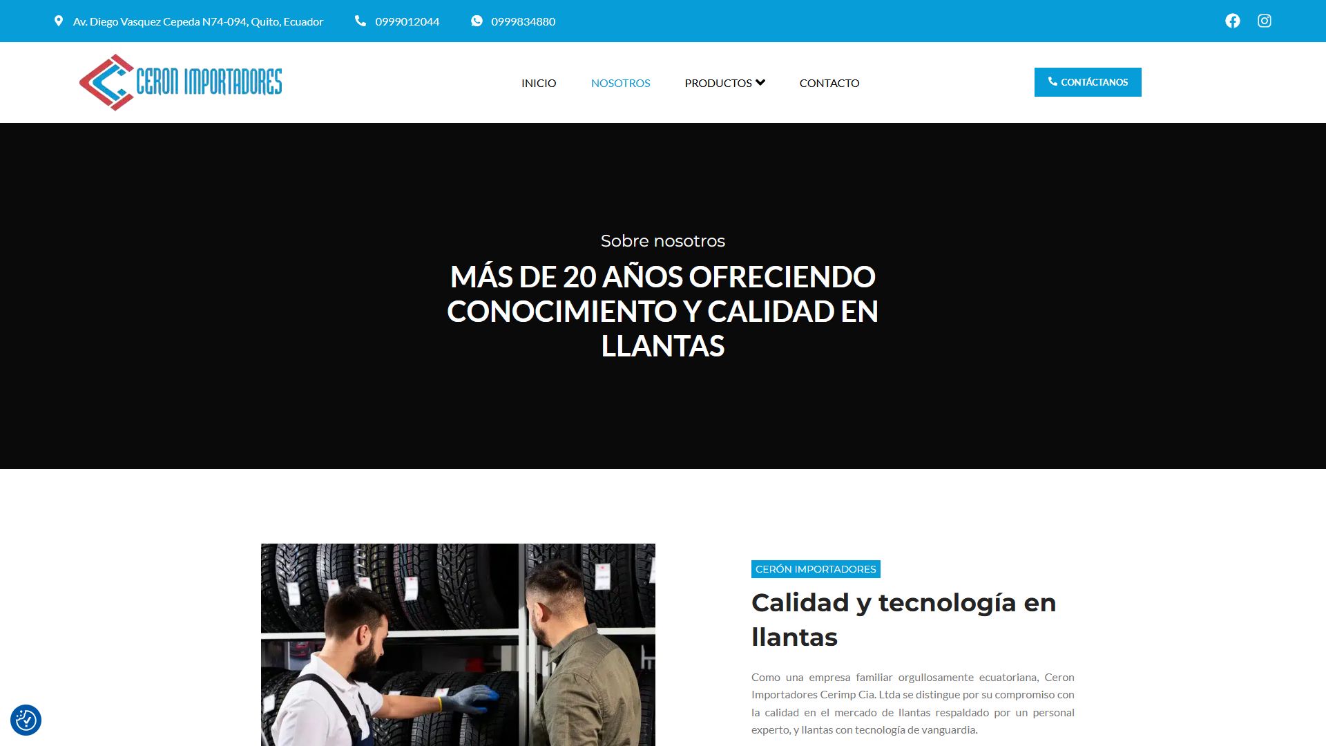 Página «Nosotros» de la tienda online de Cerón Importadores