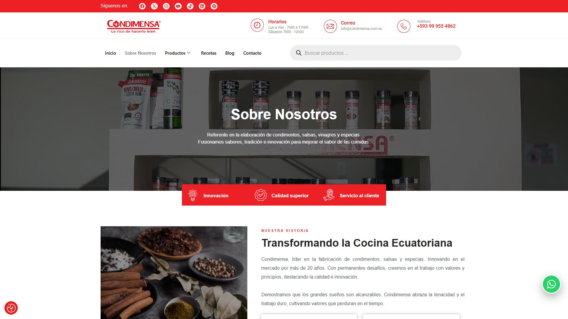 Página «Sobre nosotros» de la web de Condimensa