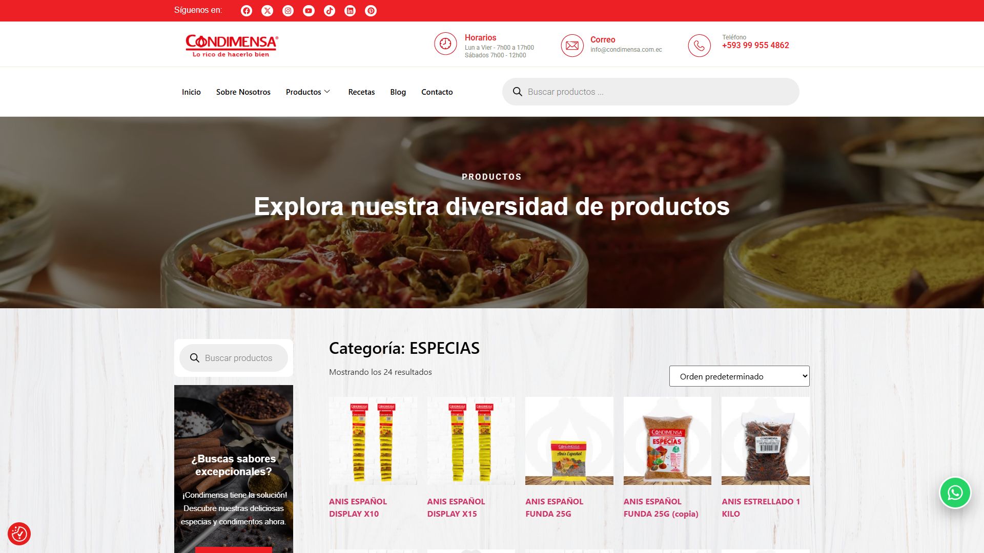Categoría de especias de la web de Condimensa