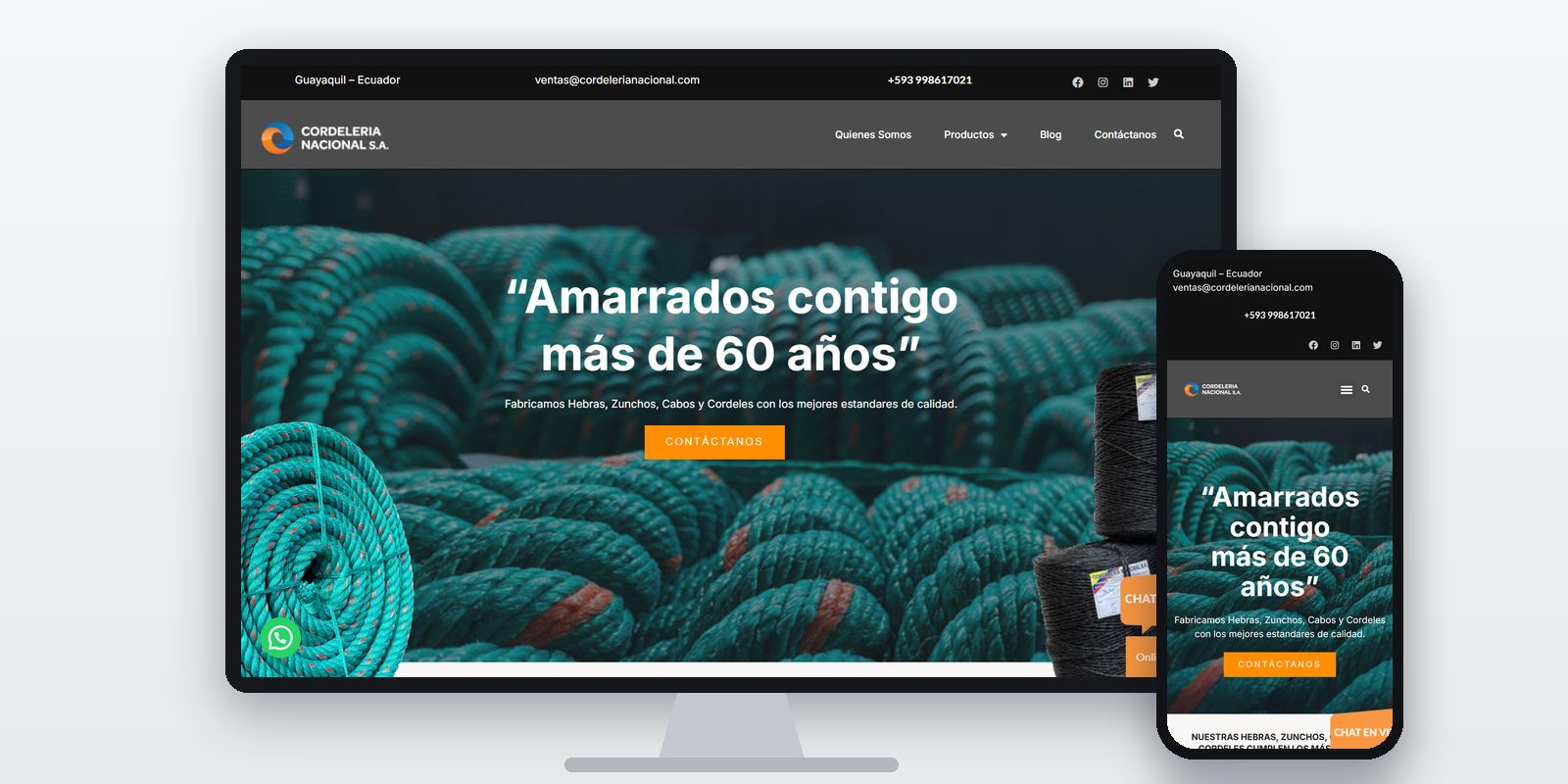 Página web de Cordelería Nacional diseñada por BIM Soluciones, vista en ordenador y móvil