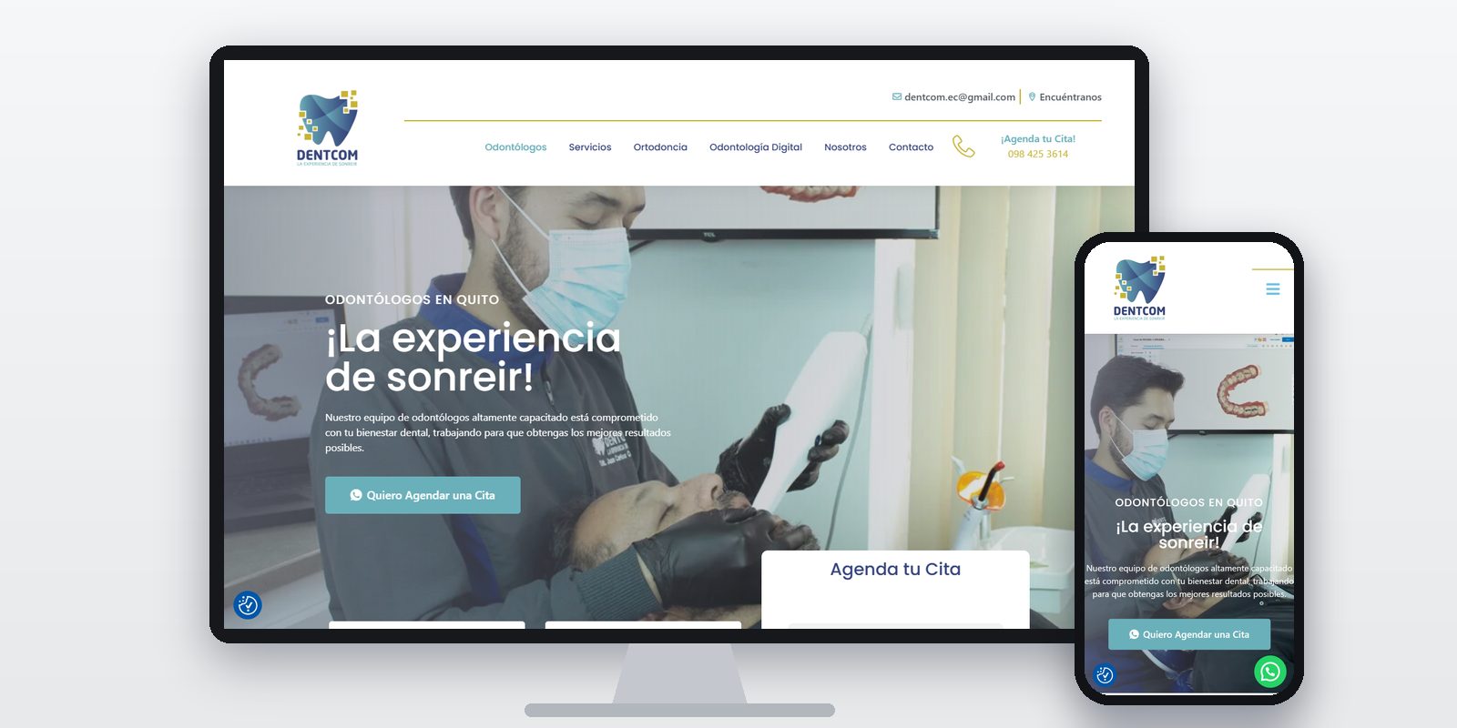 Página web de Dentcom diseñada por BIM Soluciones, vista en ordenador y móvil