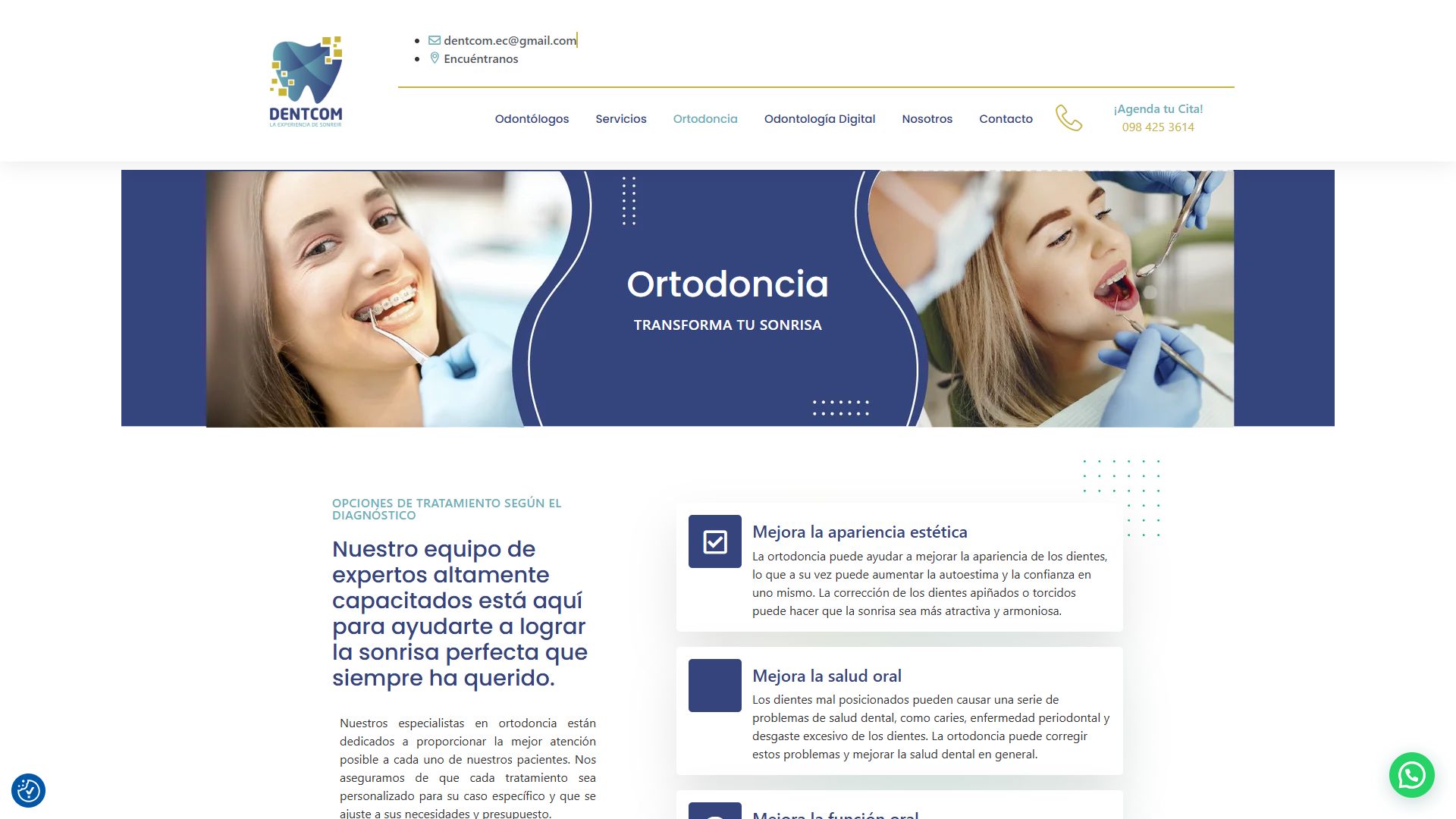 Página de ortodoncia de la web de Dentcom