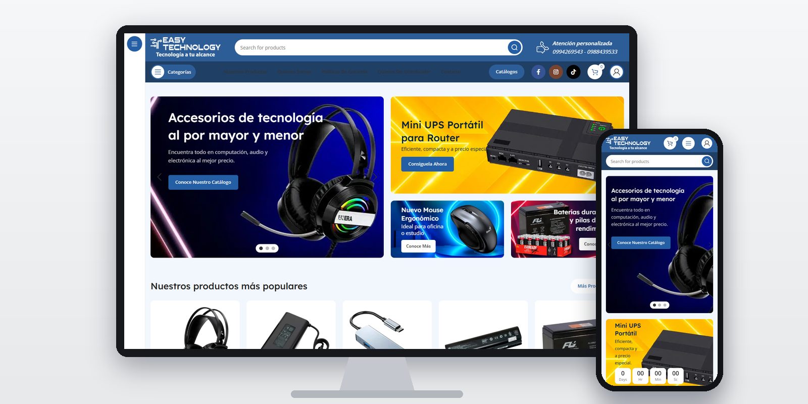 Página web de Easy Technology diseñada por BIM Soluciones, vista en ordenador y móvil