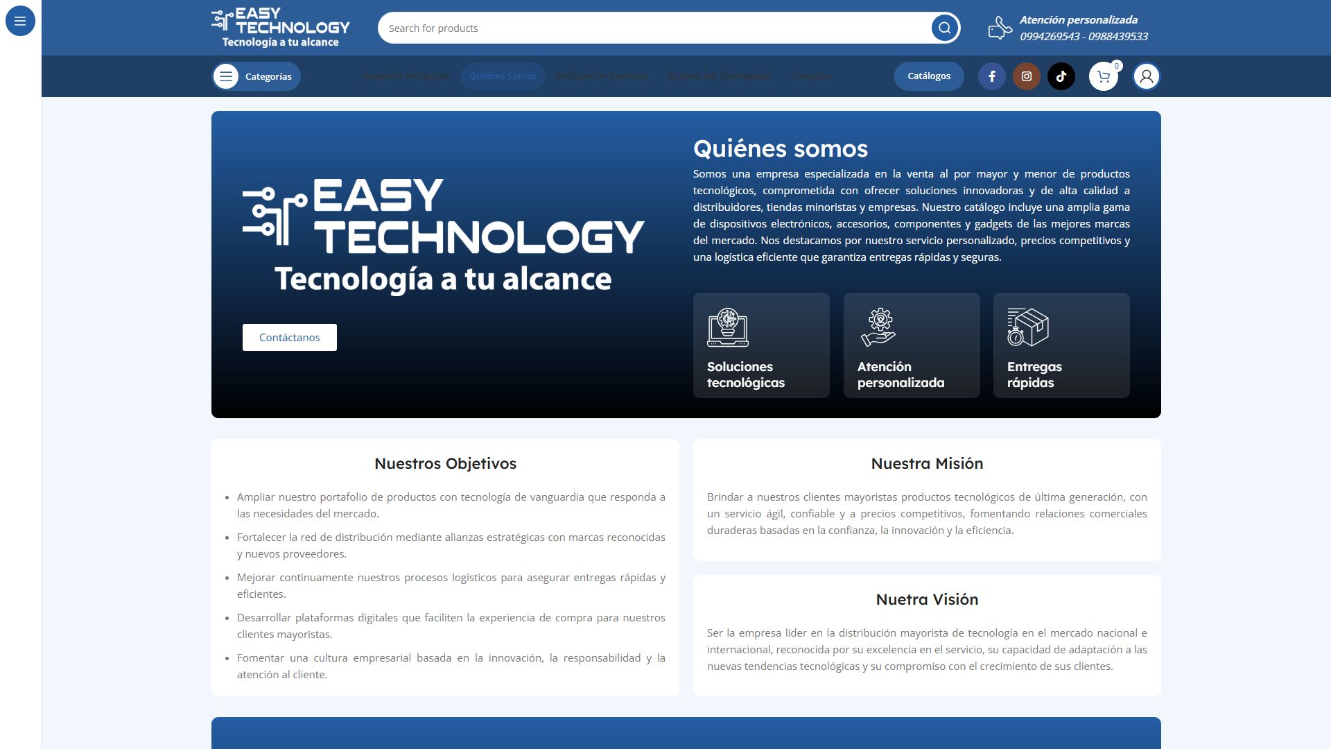 Página quiénes somos de la tienda online de Easy Technology