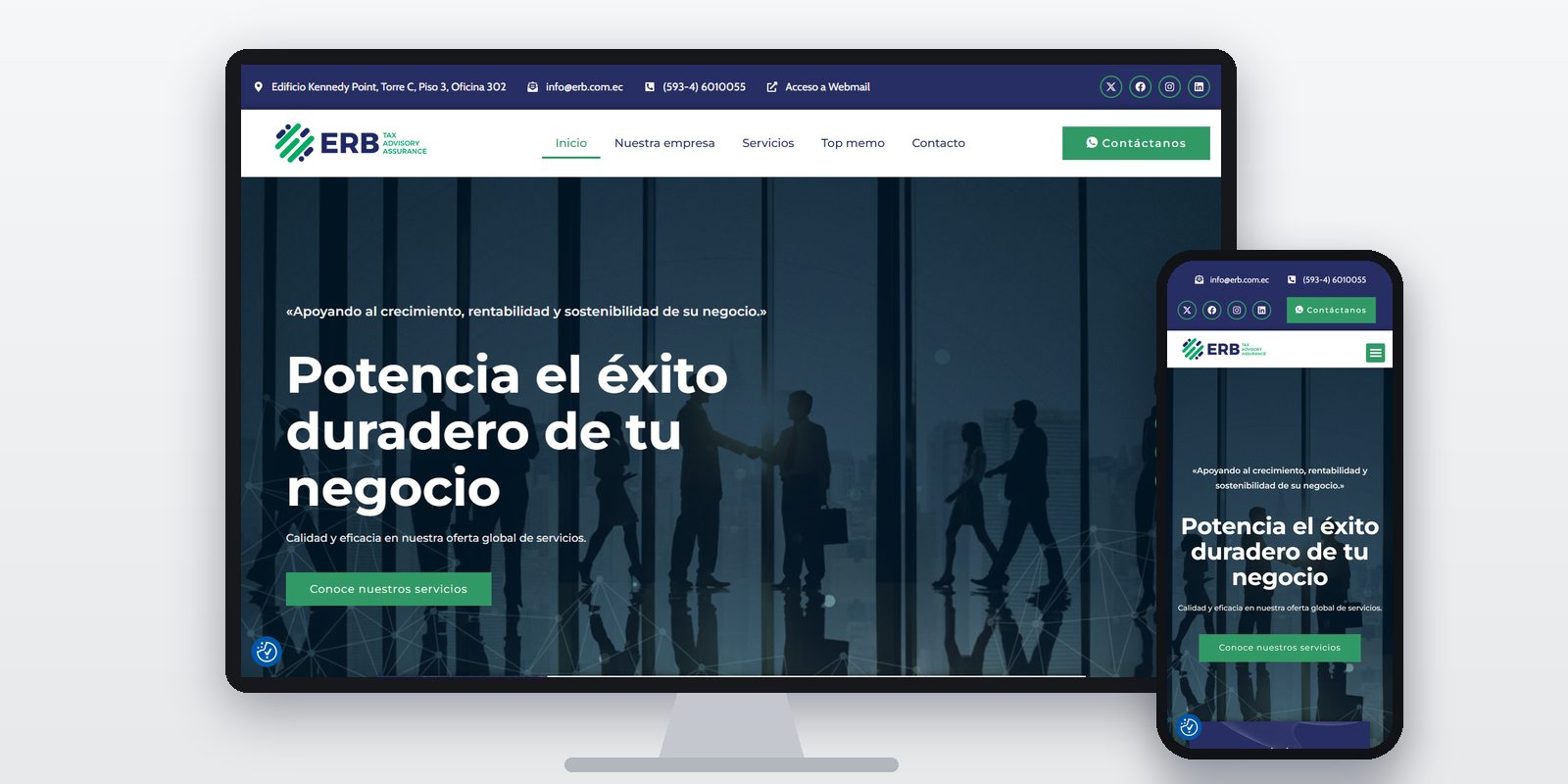 Página web de ERB diseñada por BIM Soluciones, vista en ordenador y móvil