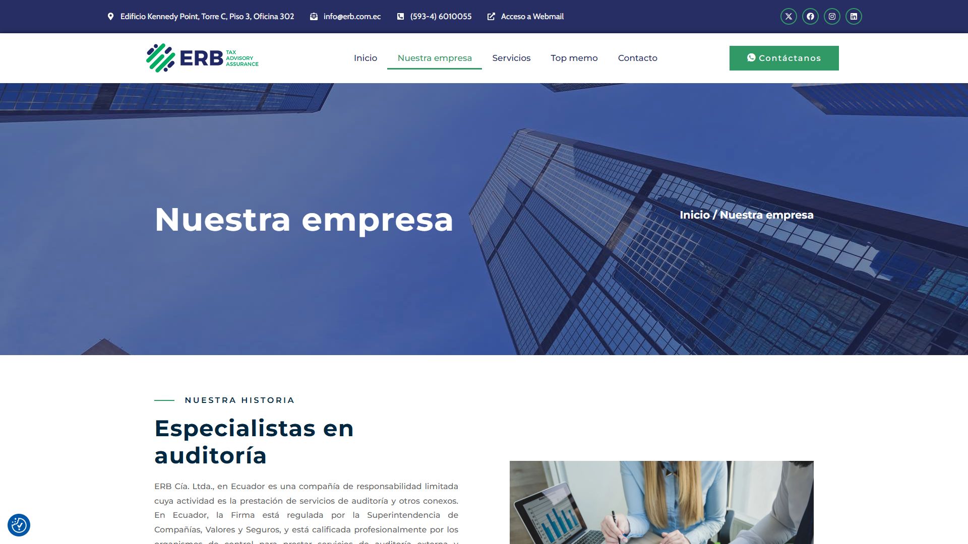 Página «Nuestra empresa» de la web de ERB