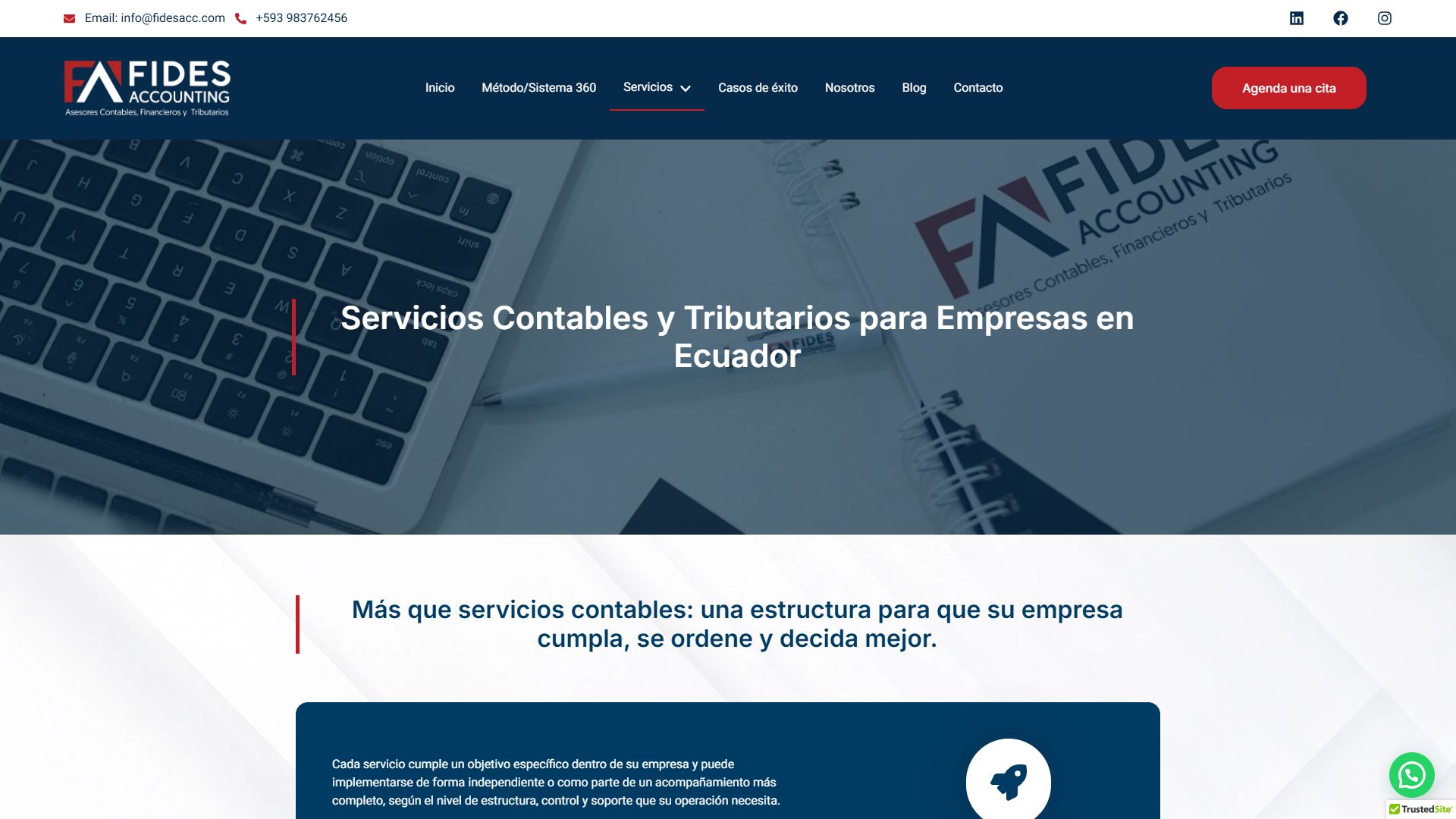 Página de servicios de la web de Fides Accounting