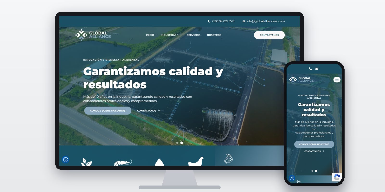 Página web de Global Alliance diseñada por BIM Soluciones, vista en ordenador y móvil