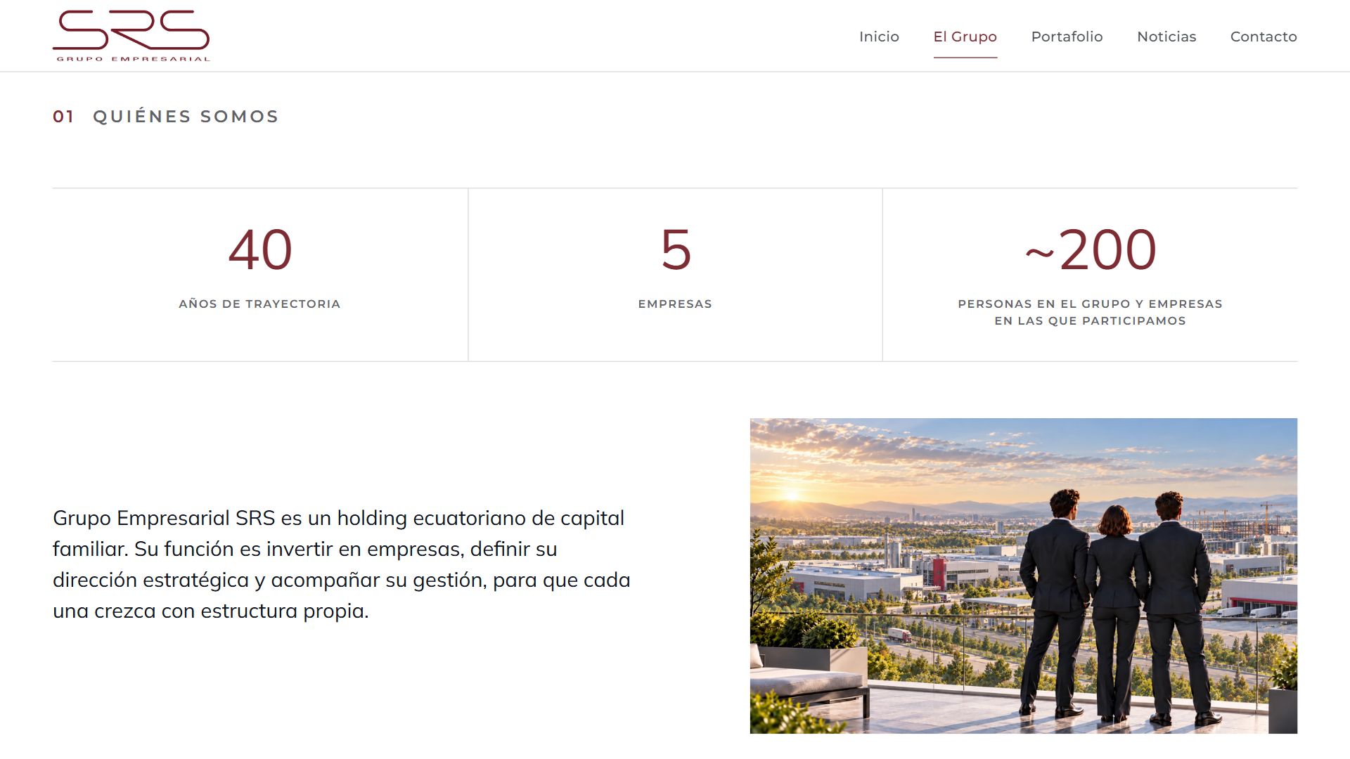 Página El Grupo de la web de Grupo SRS con sus cifras de trayectoria