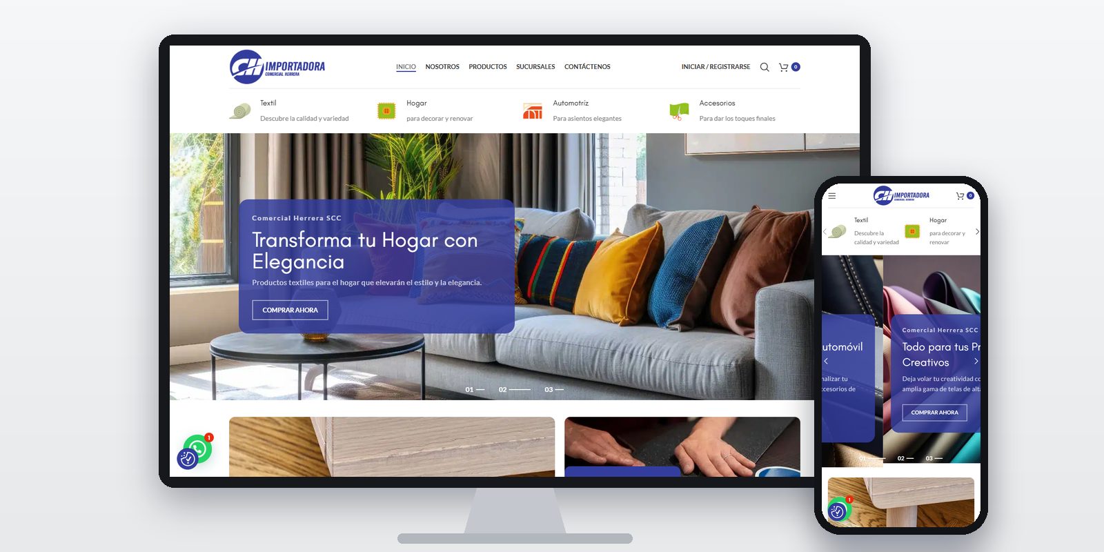 Página web de Comercial Herrera diseñada por BIM Soluciones, vista en ordenador y móvil