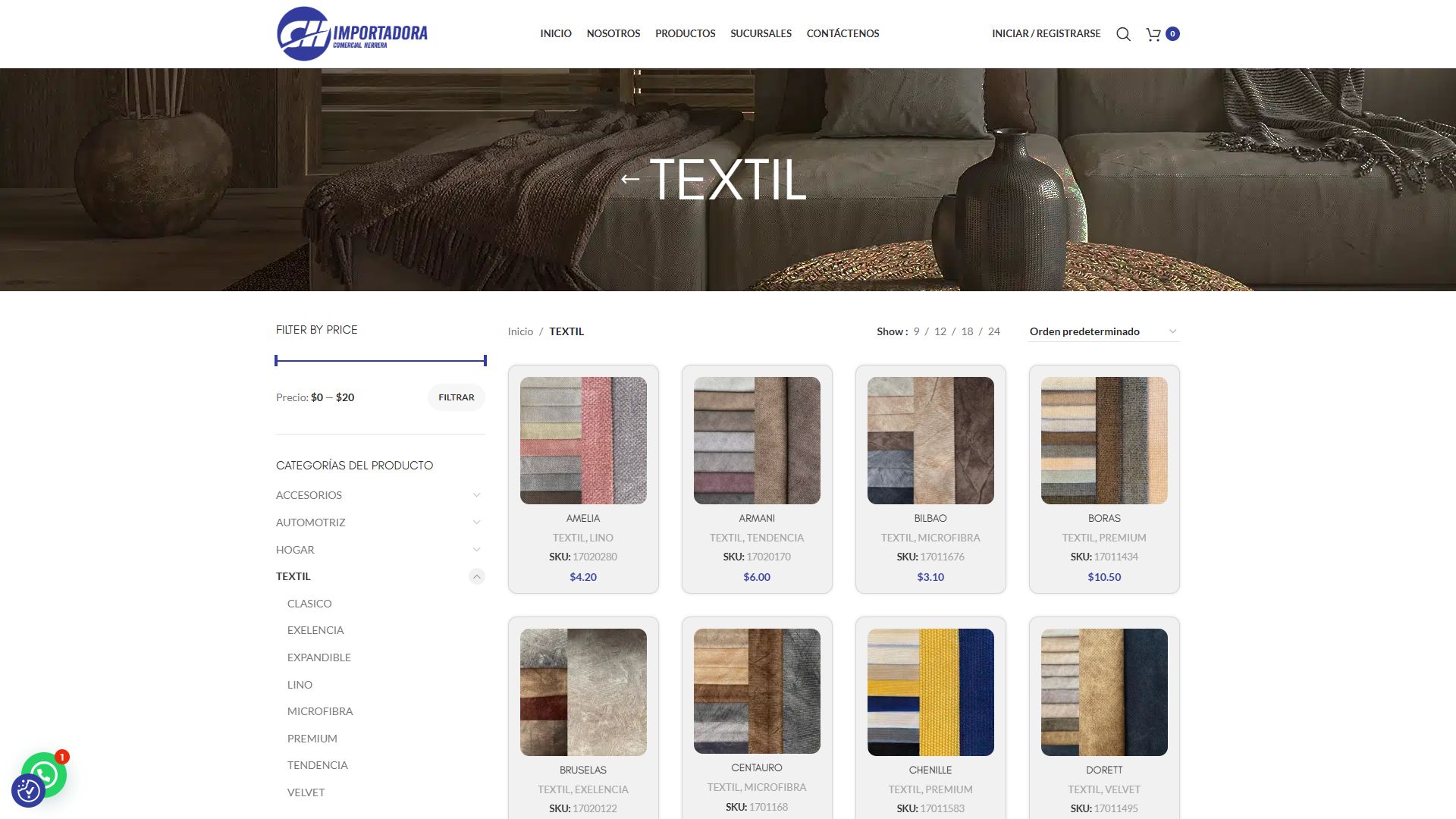 Categoría textil de la tienda online de Comercial Herrera