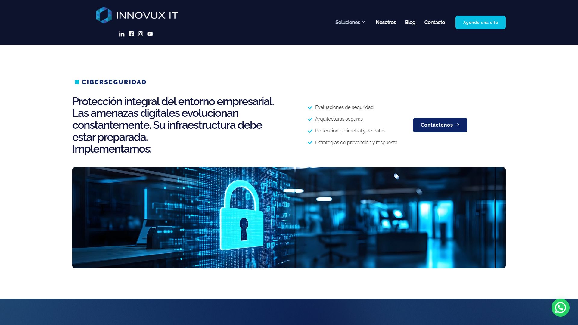 Página de ciberseguridad de la web de Innovux IT