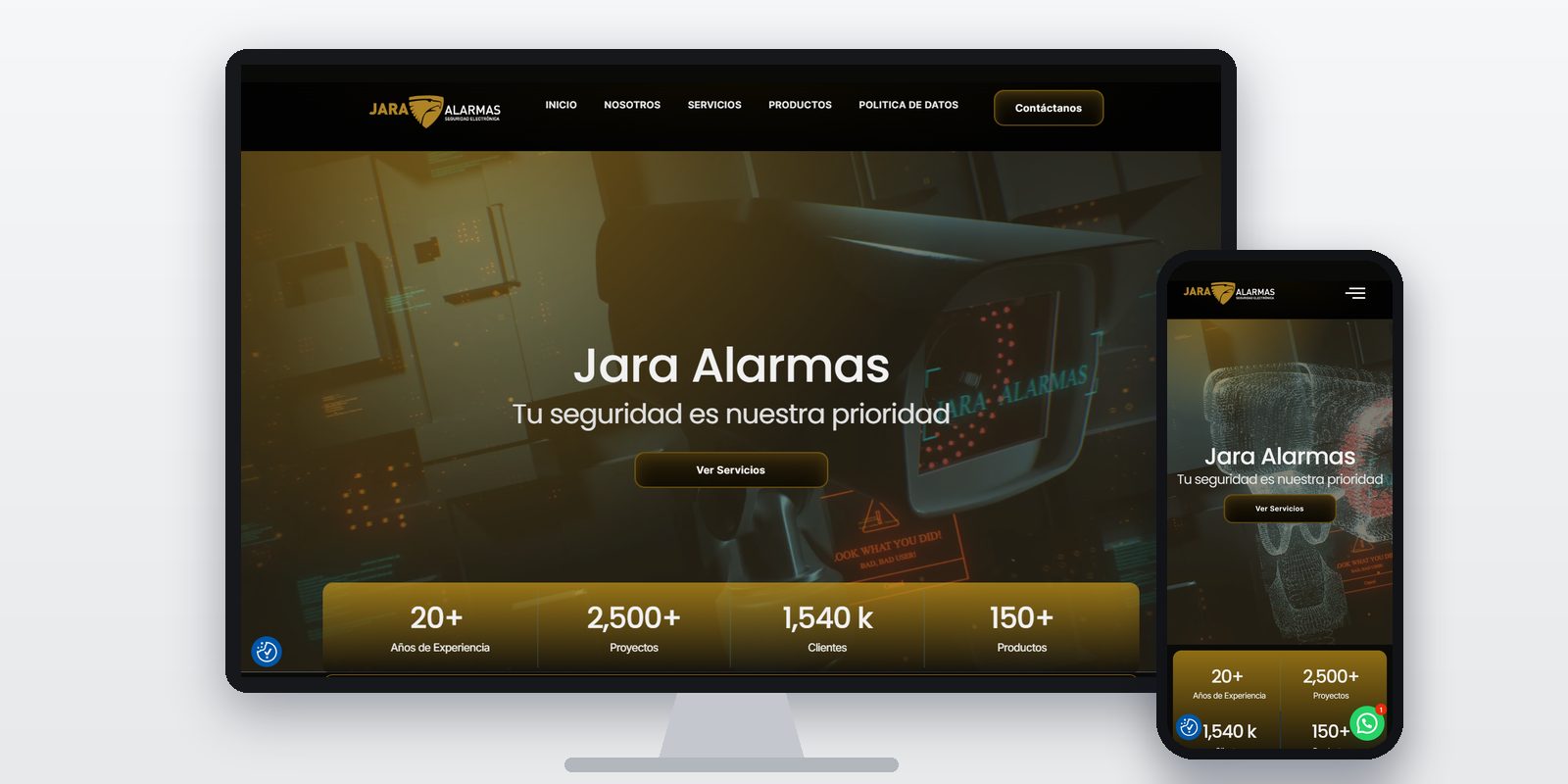 Página web de Jara Alarmas diseñada por BIM Soluciones, vista en ordenador y móvil