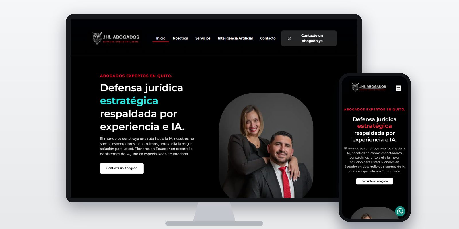 Página web de JHL Abogados diseñada por BIM Soluciones, vista en ordenador y móvil