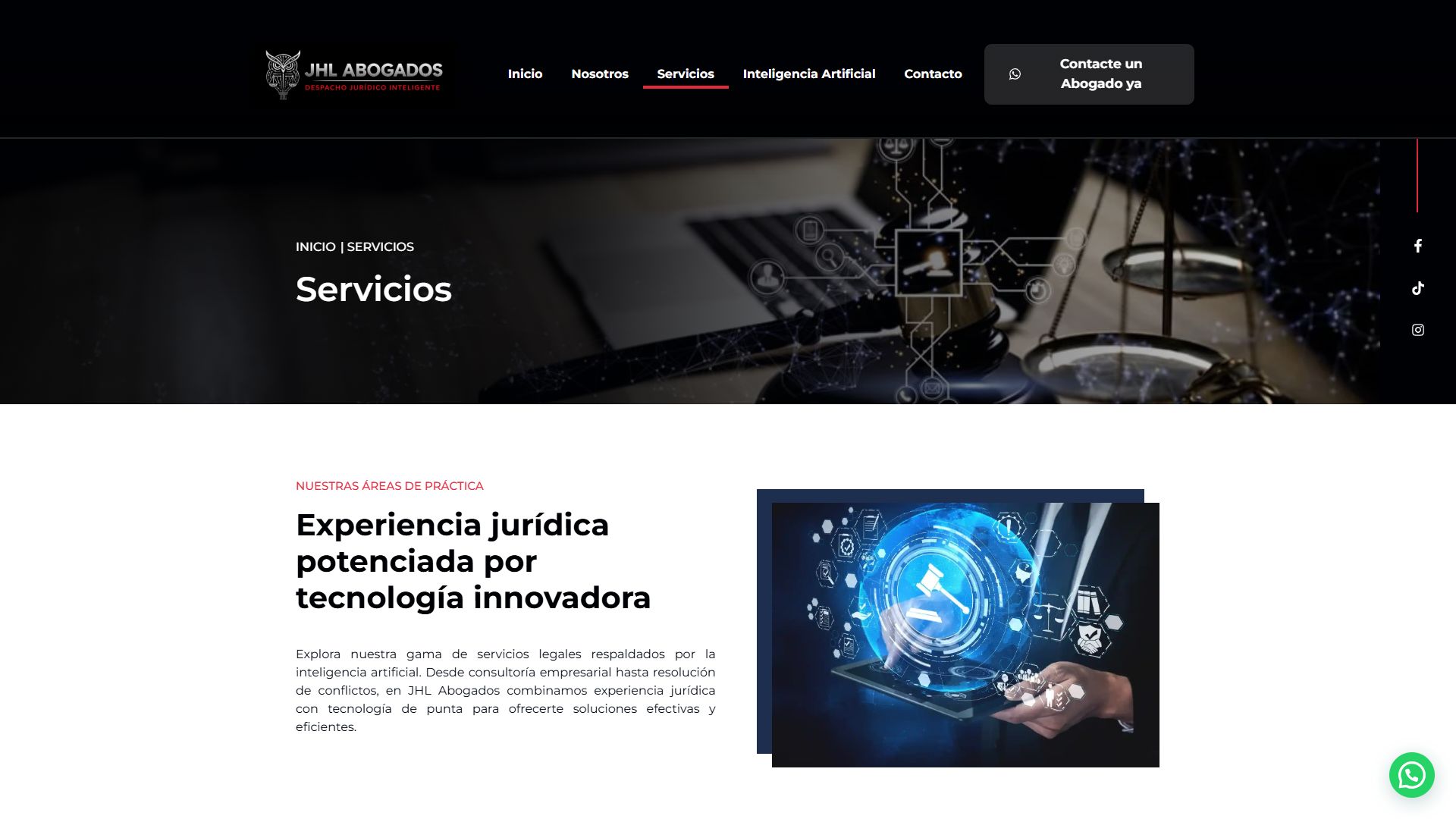 Página de servicios de la web de JHL Abogados