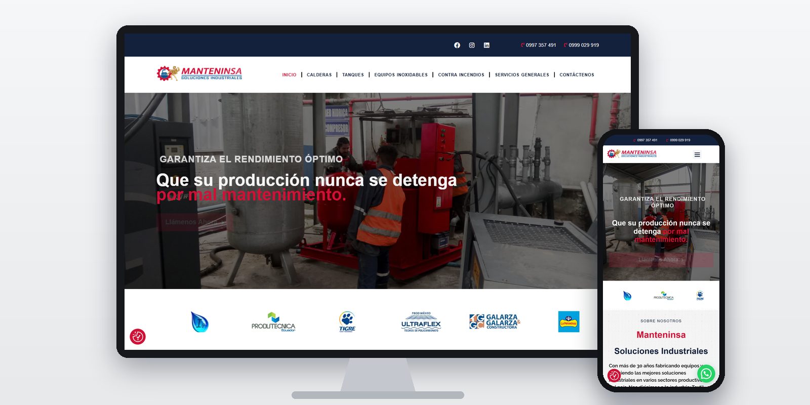 Página web de Manteninsa diseñada por BIM Soluciones, vista en ordenador y móvil