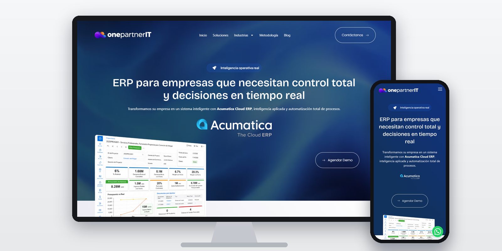 Página web de One Partner IT diseñada por BIM Soluciones, vista en ordenador y móvil
