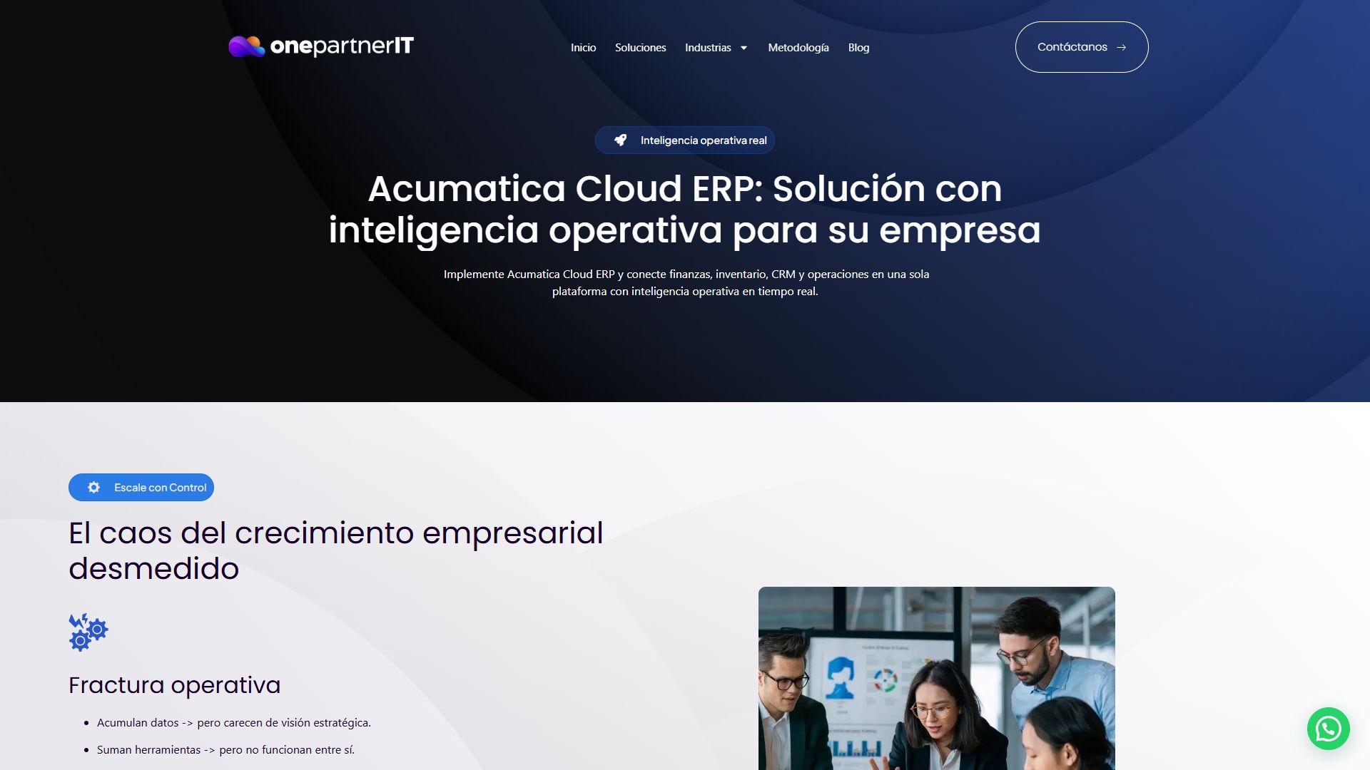 Página de soluciones de la web de One Partner IT