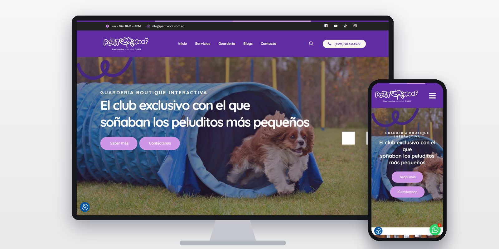 Página web de Petit Woof diseñada por BIM Soluciones, vista en ordenador y móvil