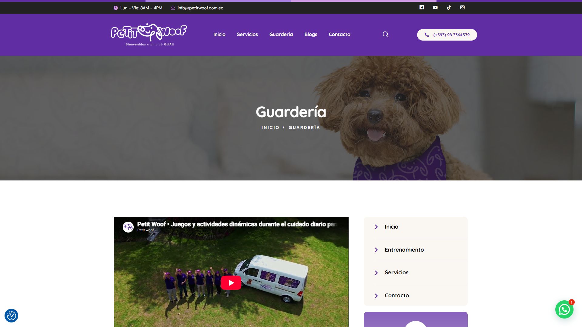 Página de guardería de la web de Petit Woof