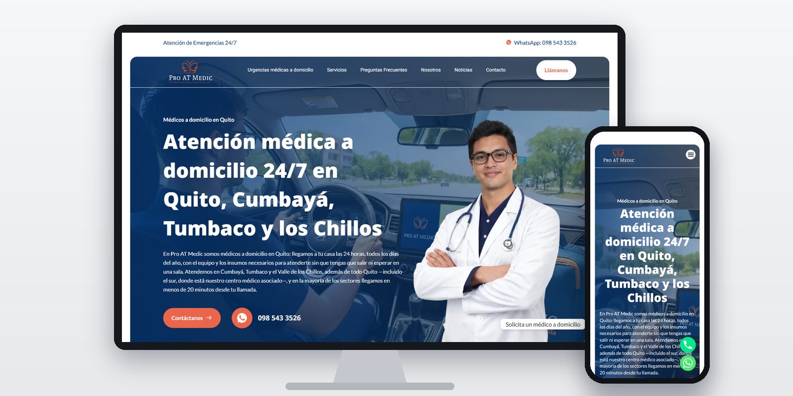 Página web de Pro AT Medic diseñada por BIM Soluciones, vista en ordenador y móvil