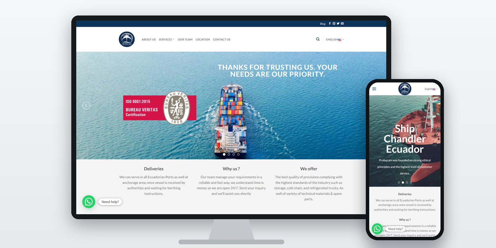 Página web de Probucam diseñada por BIM Soluciones, vista en ordenador y móvil