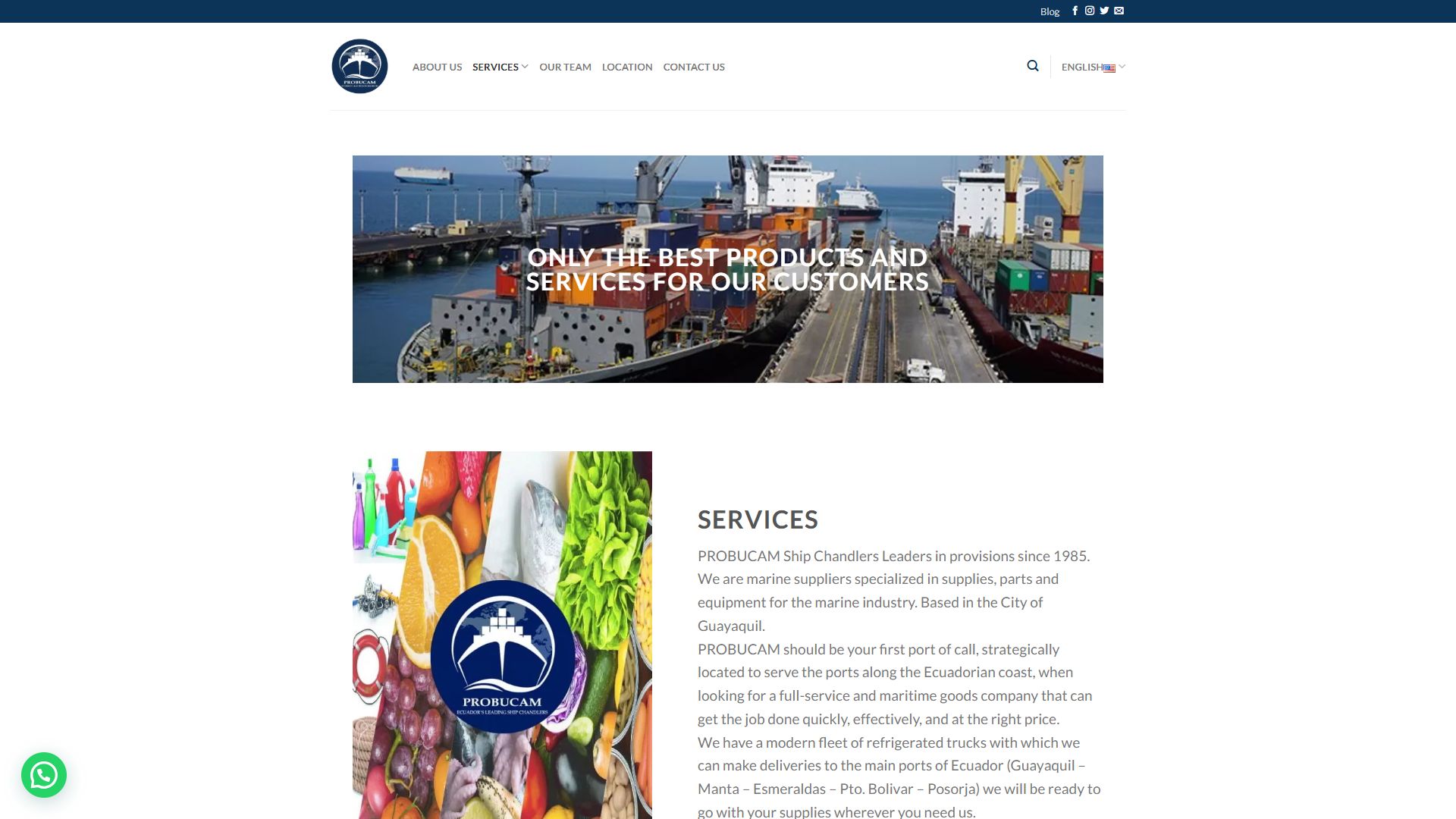 Página de servicios de la web de Probucam