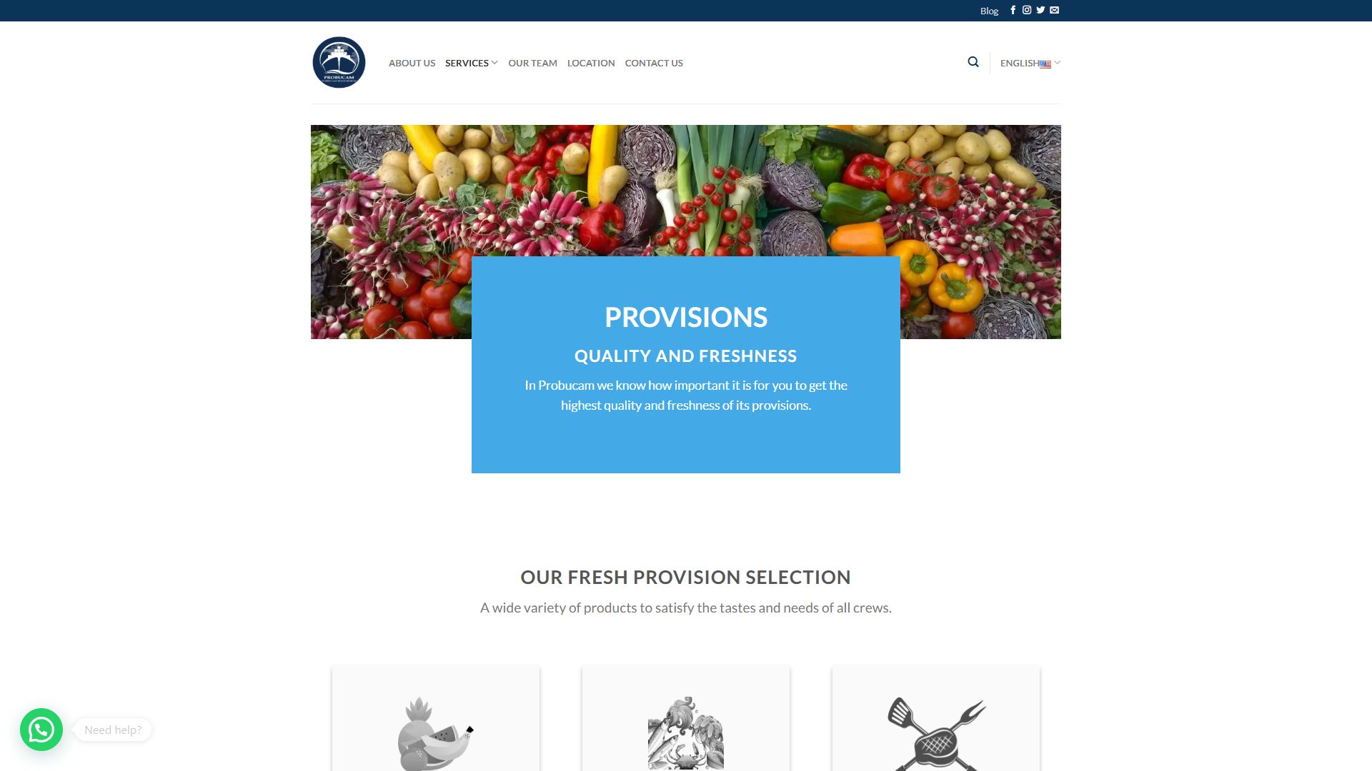 Página de provisiones de la web de Probucam