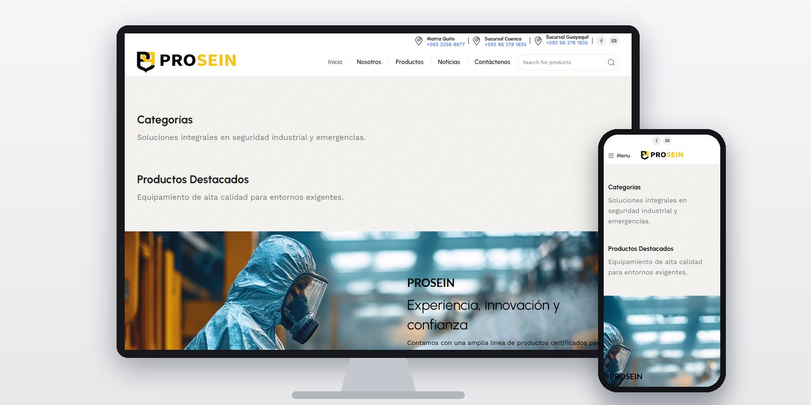 Página web de Prosein diseñada por BIM Soluciones, vista en ordenador y móvil