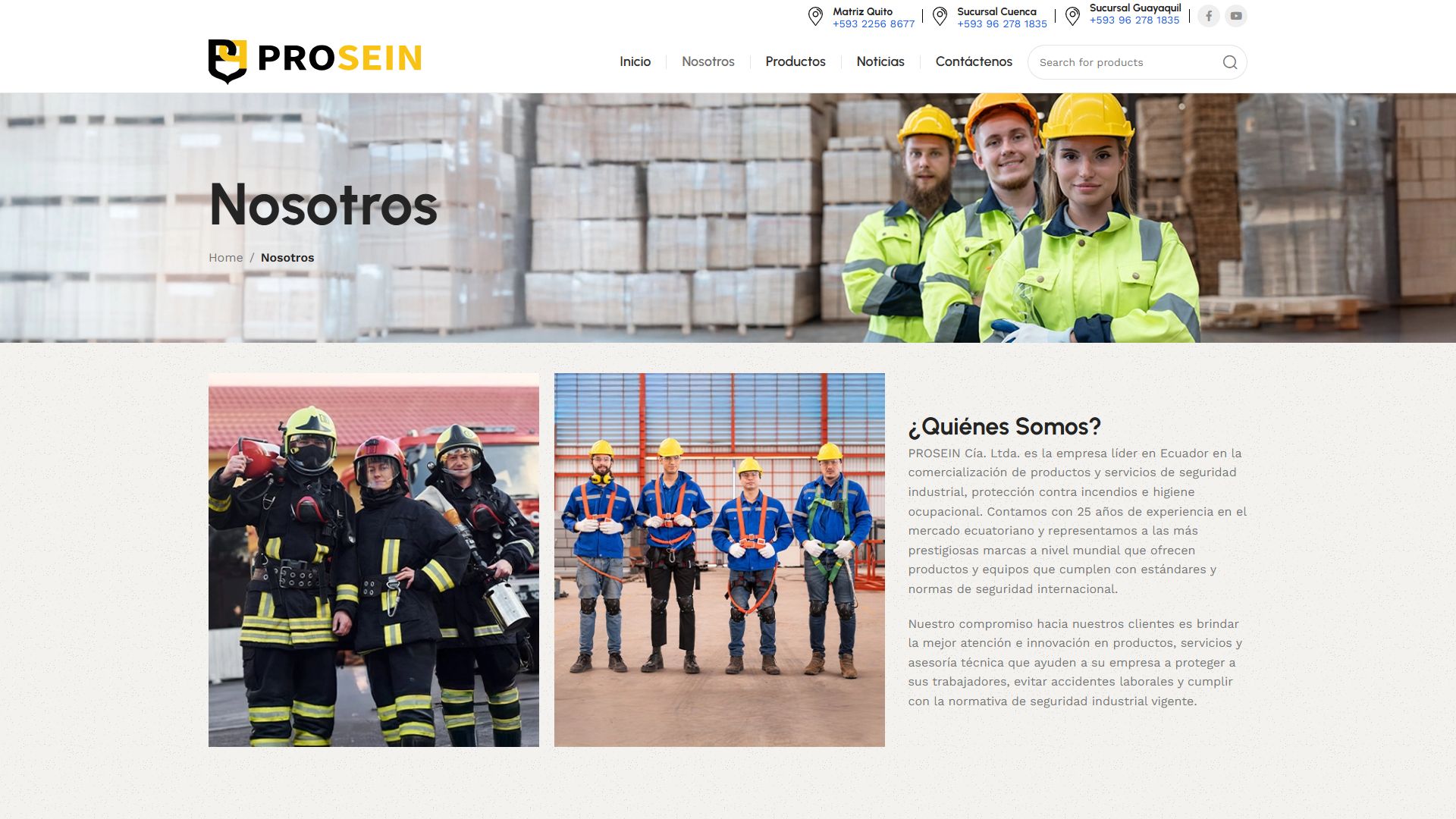 Página «Nosotros» de la web de Prosein